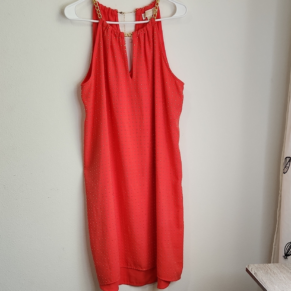 Michael Kors Coral With Gold Studs Halter Mini Dress